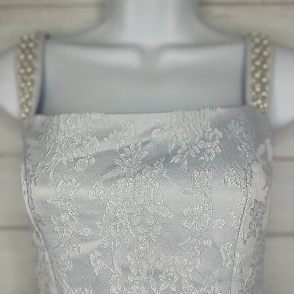 NWOT CIDER Womens Jacquard Floral Pearl Straps Mini Dress in Light Blue Size XS - Picture 3 of 10